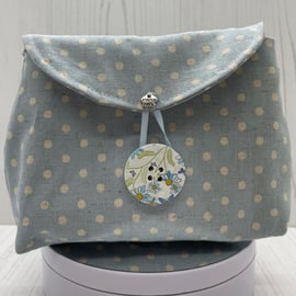Blue and Ivory polka dot linen pouch, clutch, make up bag PB8