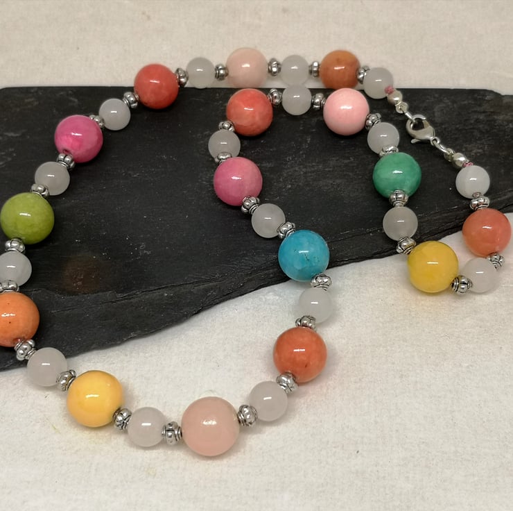 Multicoloured jade necklace with lobster clasp Folksy
