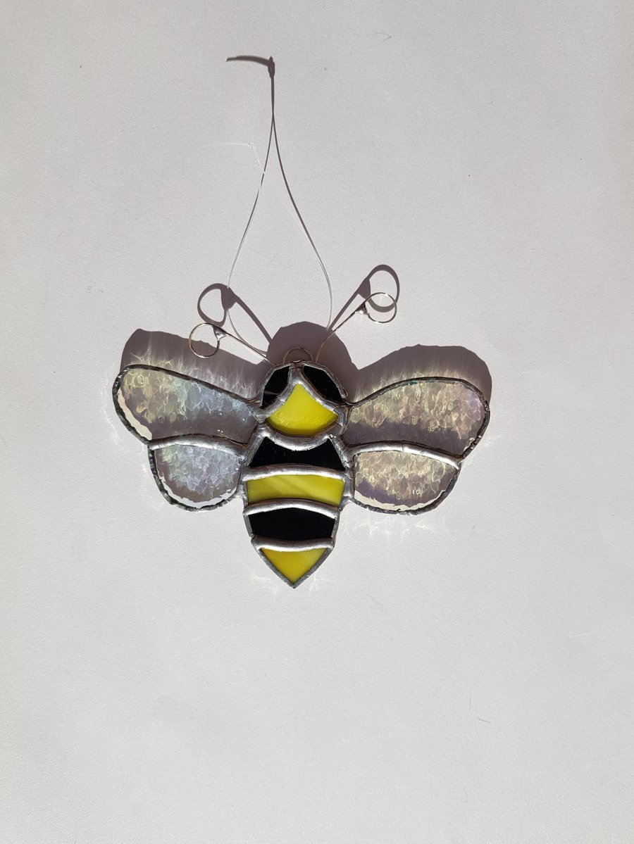 114 Stained Glass Bumble Bee - handmade hanging decoration.