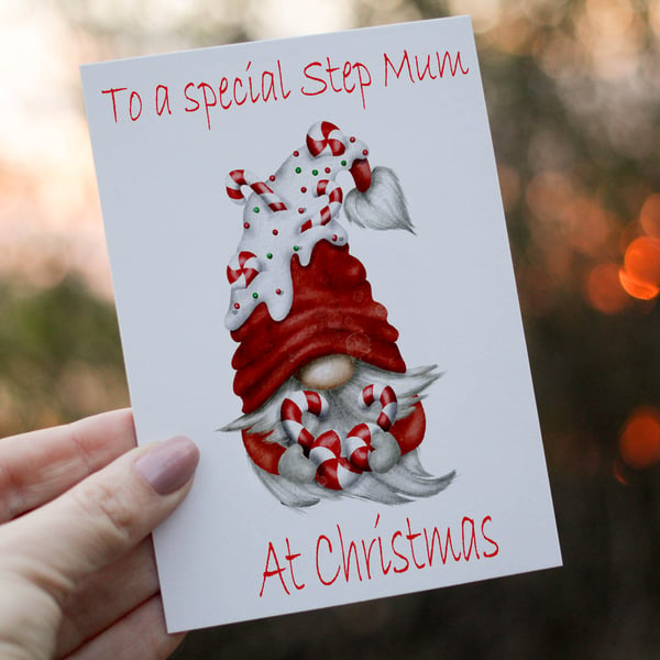 Special Step Mum Gnome Christmas Card, Step Mum Christmas Card, Personalized