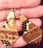 African Motif Earrings – Wooden Teardrop Dangles with Shiny Golden Finish - Image 2