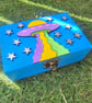 Hand-Painted Rainbow UFO Design Cosmic Keepsake Box with Mirror - Unique Gift  - Image 1