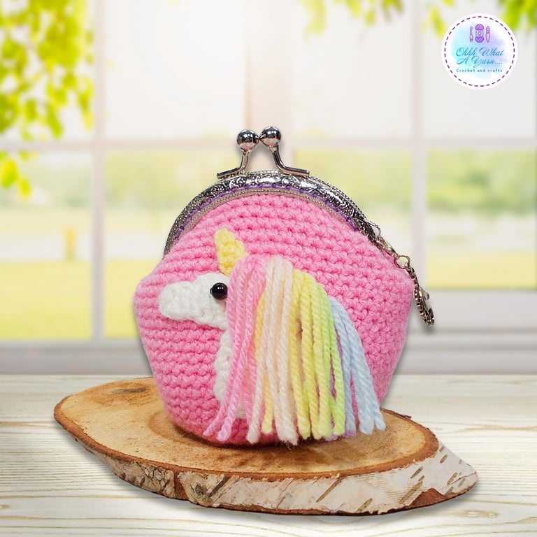 Crochet pink rainbow unicorn coin purse, crochet purse, coin purse, clasp purse