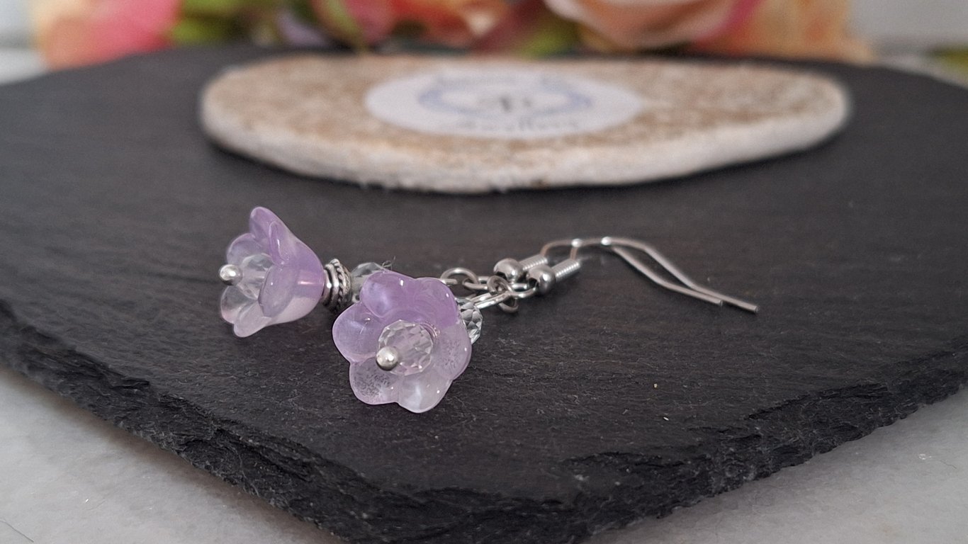 Dangly ombré glass flower and Topaz earrings, with stainless steel hooks
