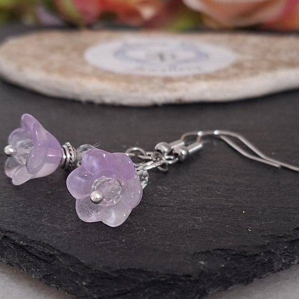 Dangly ombré glass flower and Topaz earrings, with stainless steel hooks