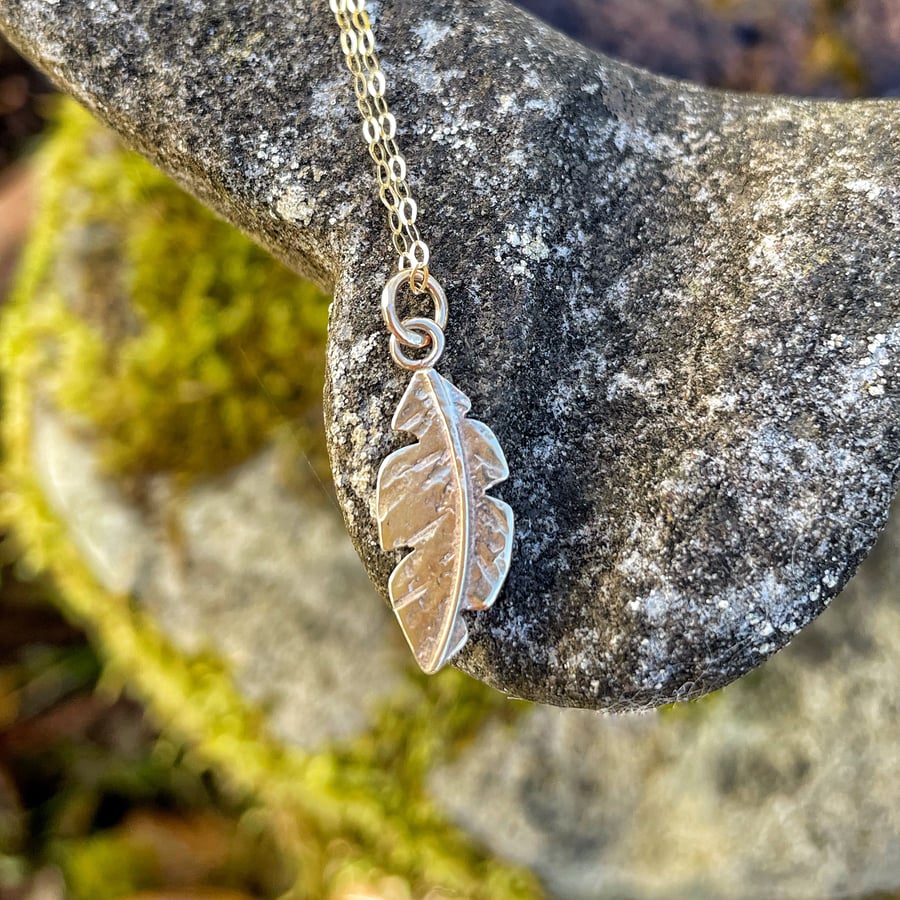9ct gold feather pendant and chain