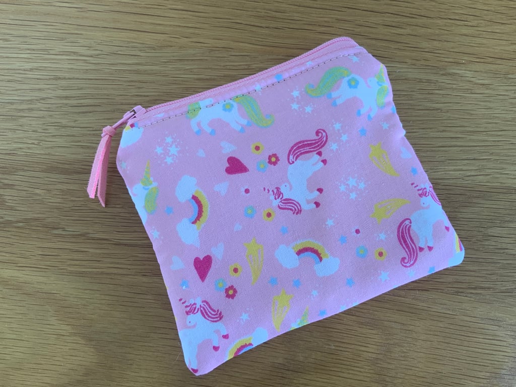 Fabric Coin Purse, Money Pouch, Zipped Purse, Purse, Card Holder, Unicorn