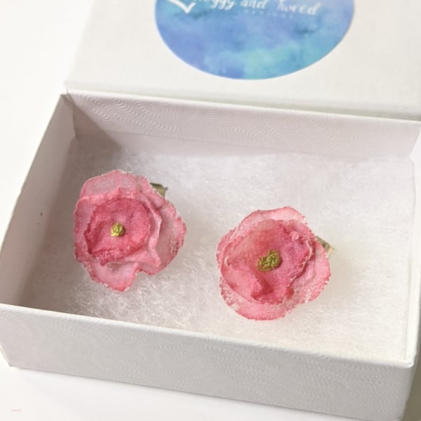 Pink earrings, flower earrings, textile earrings, stud earrings