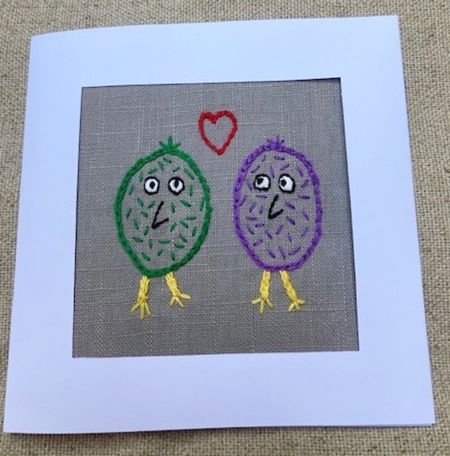 Love embroidered character card.