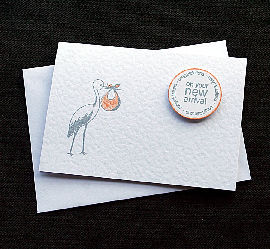 New Arrival (orange) - Handcrafted New Baby Card - dr18-0012
