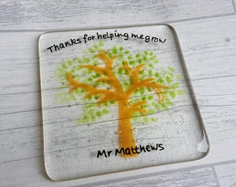 Thanks for helping me grow Teachers Coaster, Personalised with teachers name, 