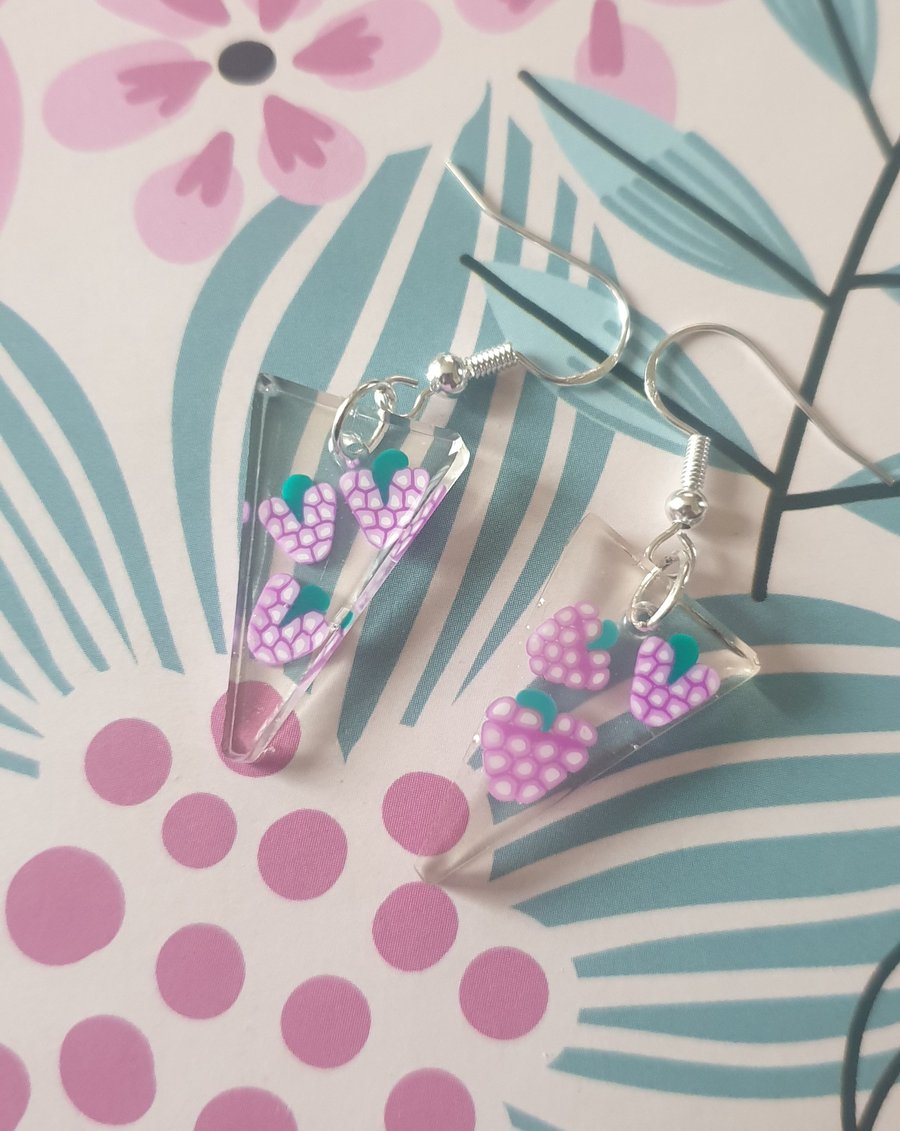 Triangle grapes resin earrings