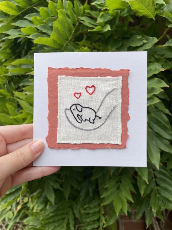 Baby Elephant,  'new baby' hand embroidered keepsake card