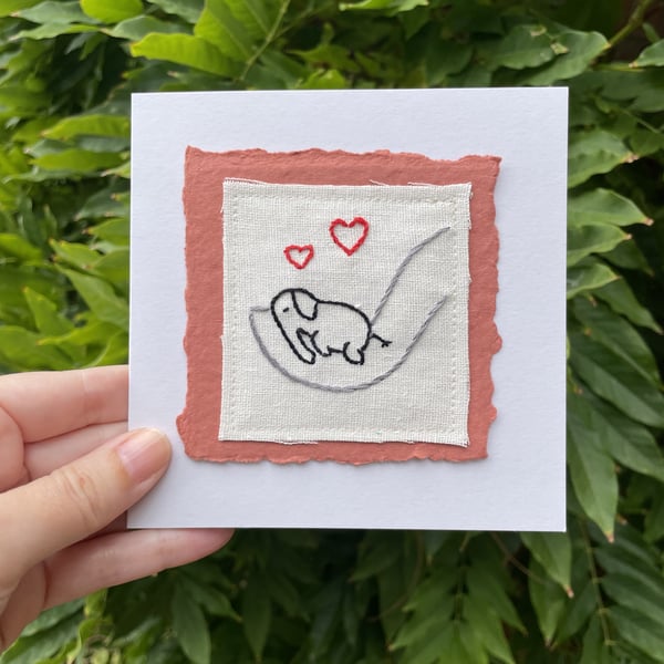 Baby Elephant,  'new baby' hand embroidered keepsake card