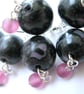 Unique bubble bead necklace with pink glass dangles - Image 3