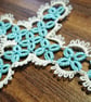 Cream and Turquoise Tatted Cross Bookmark - Image 2