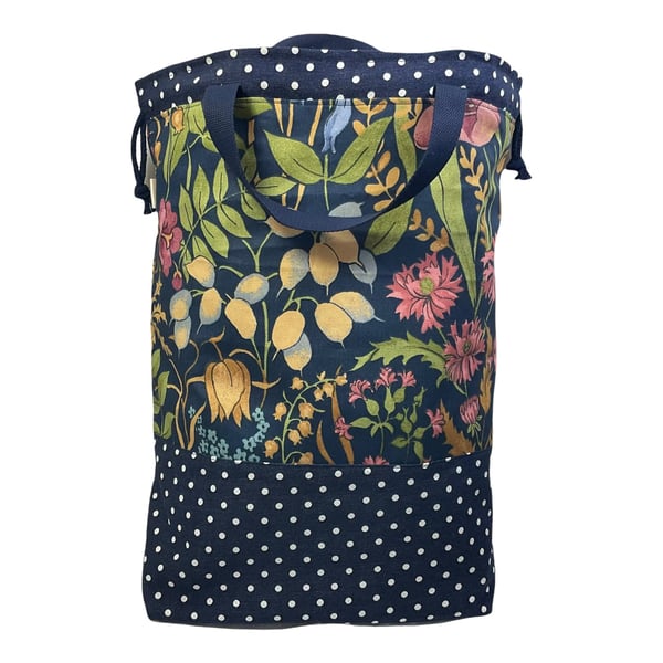 XXL drawstring knitting bag with floral print, supersized multi pockets project 