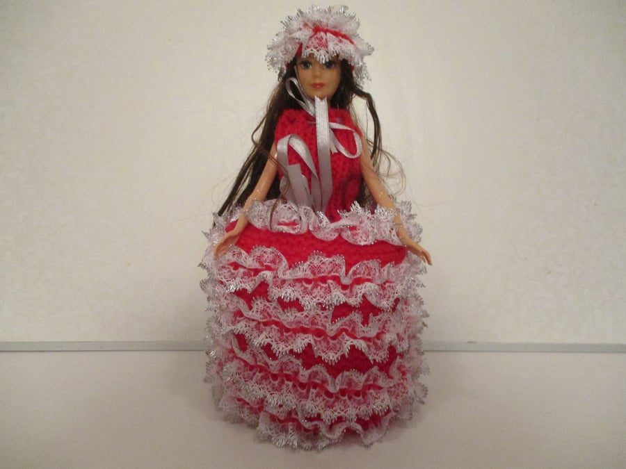 COVER GIRL - SPARE TOILET ROLL COVER - RED FESTIVE CRINOLINE DOLL