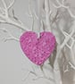 Clay heart hanging decoration, bright pink embossed with flowers, gift for her - Image 3