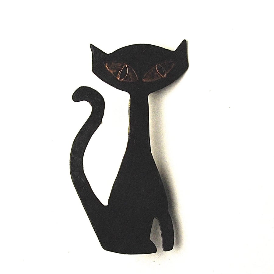 Hand Made Oxidised Copper Retro Cat Brooch