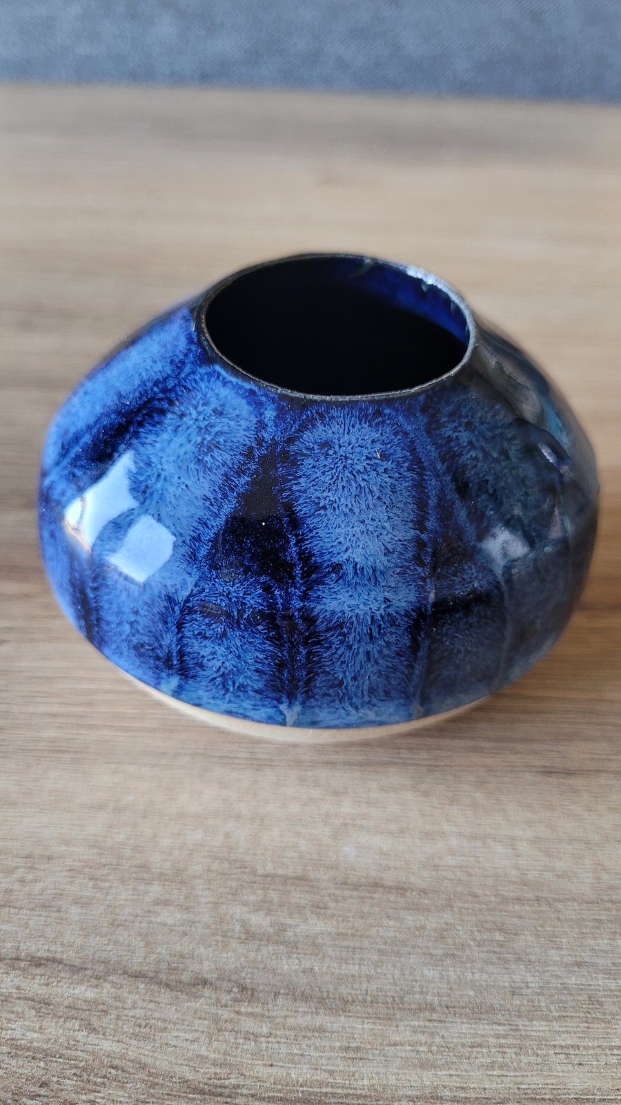 Tiny Black-Blue Patterned Bud Vase Pot Handmade Pottery