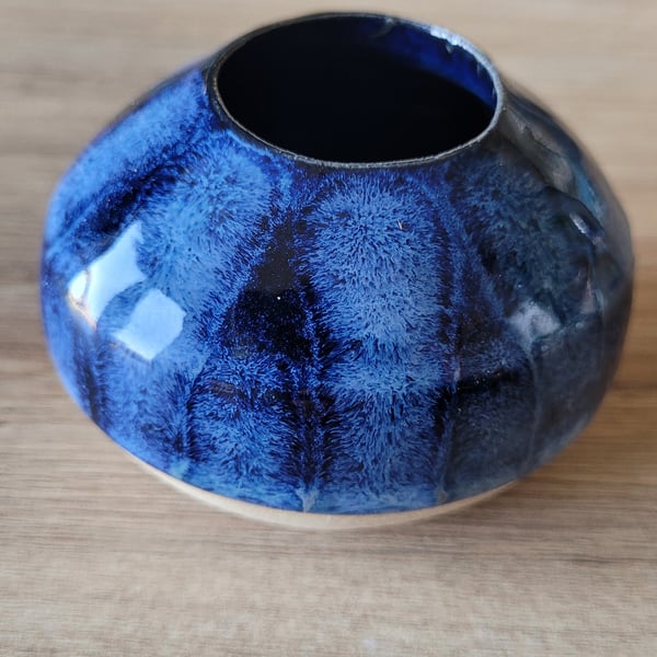 Tiny Black-Blue Patterned Bud Vase Pot Handmade Pottery