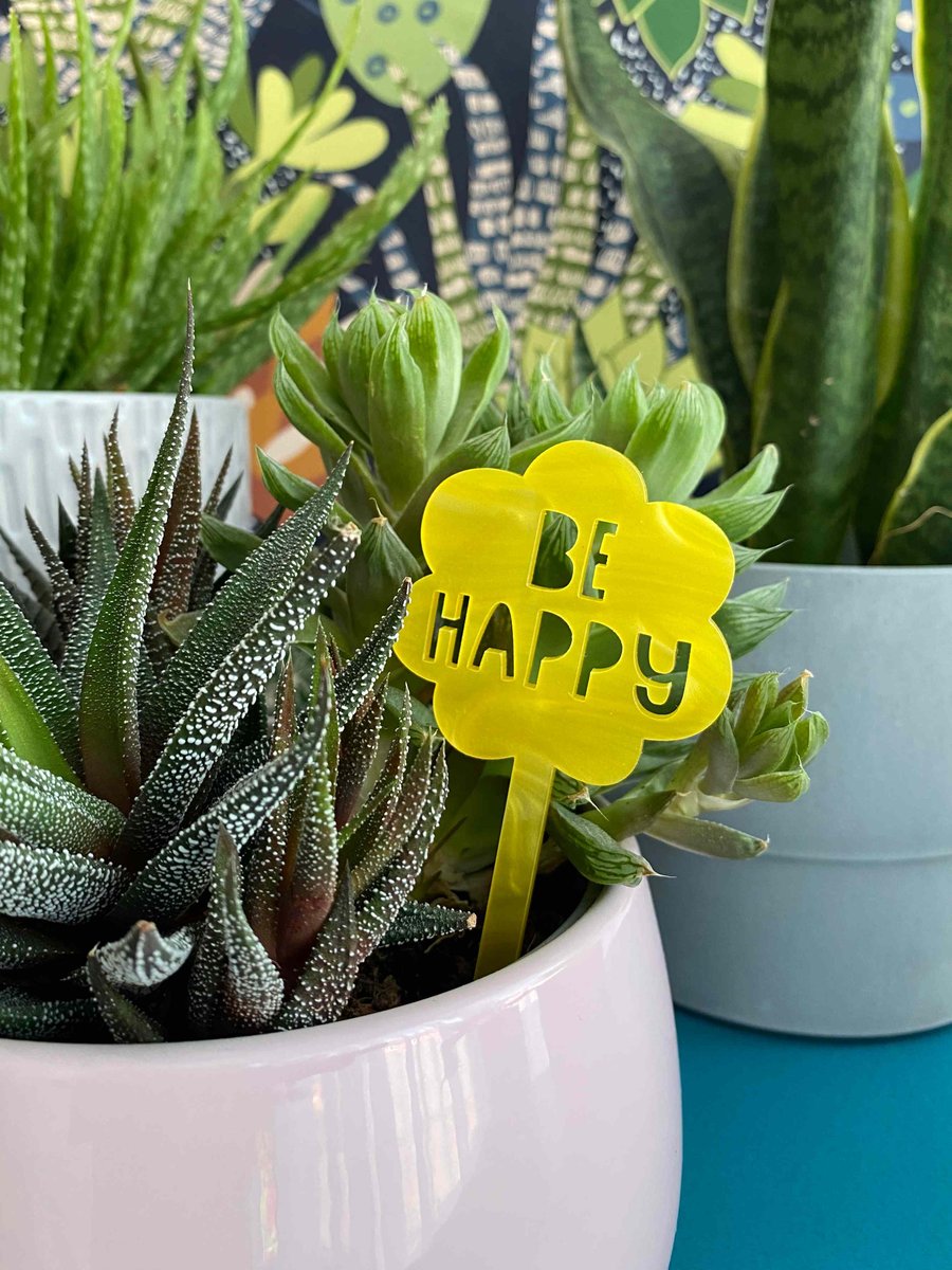 Happy plant stake, cheerful gifts for gardeners, indoor plant lover gift for her