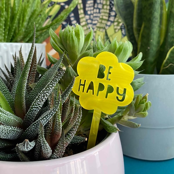 Happy plant stake, cheerful gifts for gardeners, indoor plant lover gift for her
