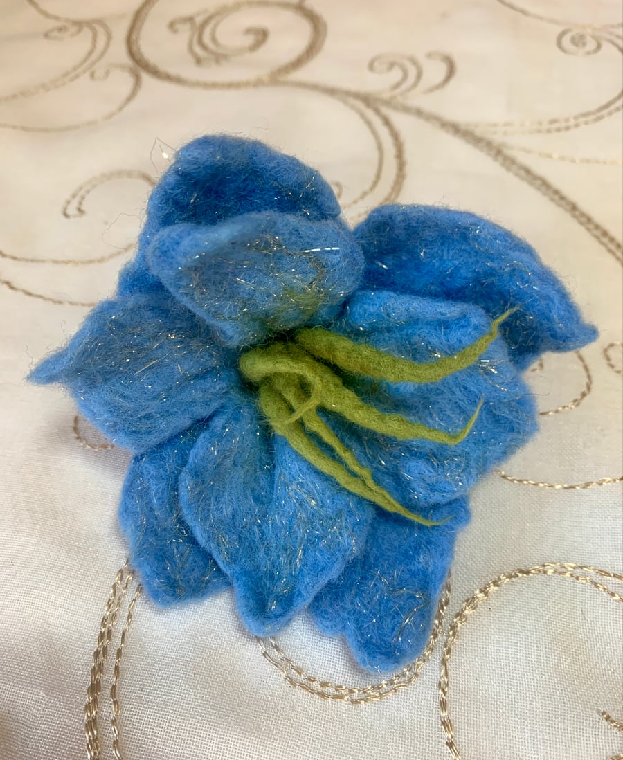 Perfectly Imperfect Blue Lily Flower Brooch