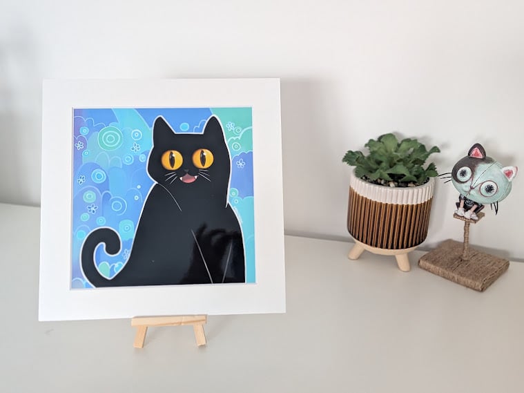 Black Cat Print in Mount -Midnight Whimsy
