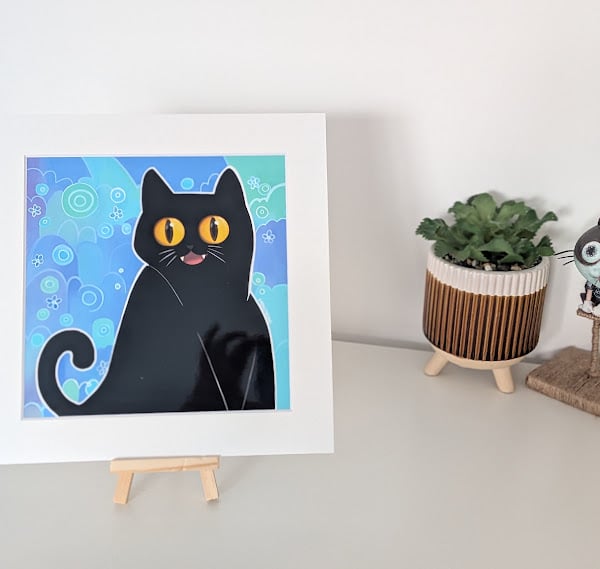 Black Cat Print in Mount -Midnight Whimsy