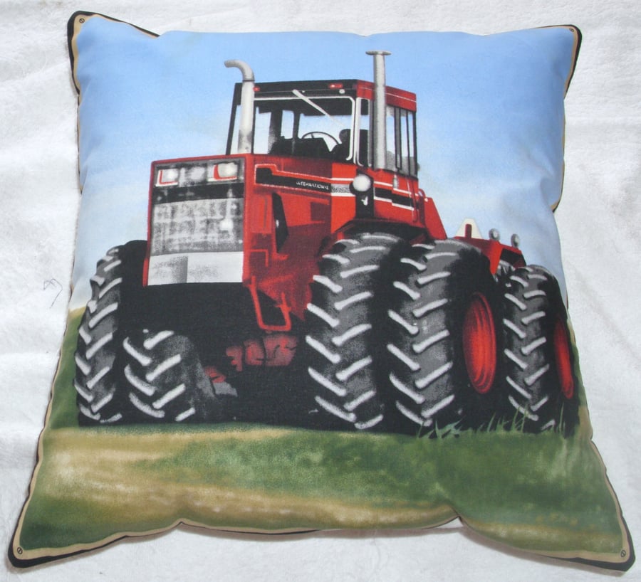 On the Farm Red Tractor in field cushion