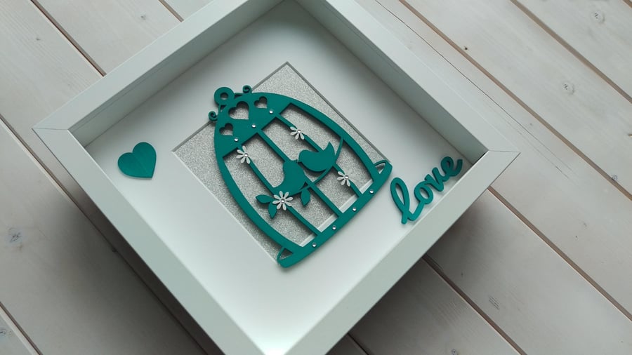 Framed Turquoise Bird Cage