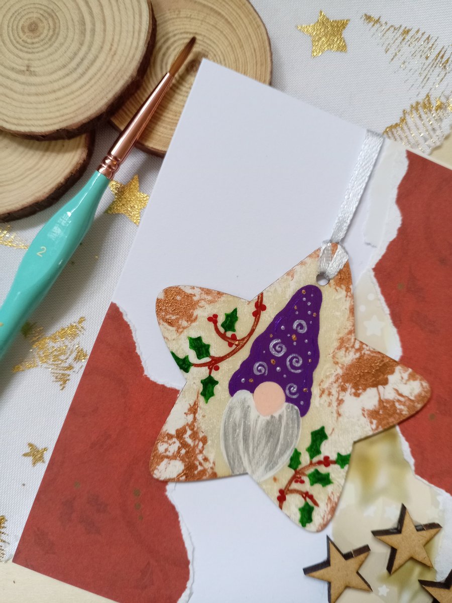 Christmas card with a wooden gonk decoration