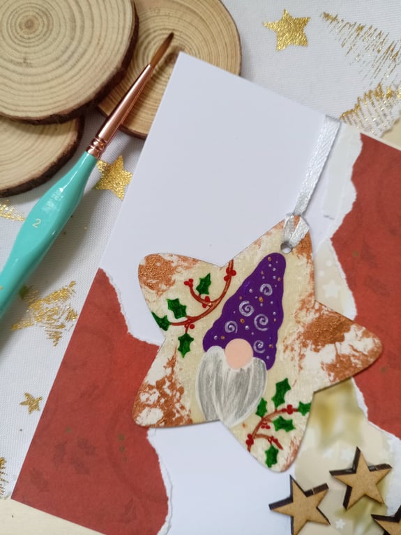 Christmas card with a wooden gonk decoration