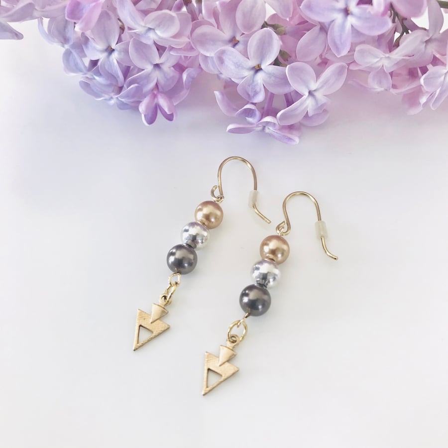 Gold, silver & metallic brown earrings 