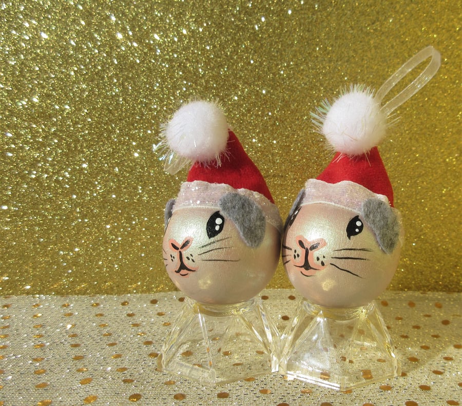 Guinea Pig Christmas Tree Baubles Hanging Decoration in Silver Set of 2