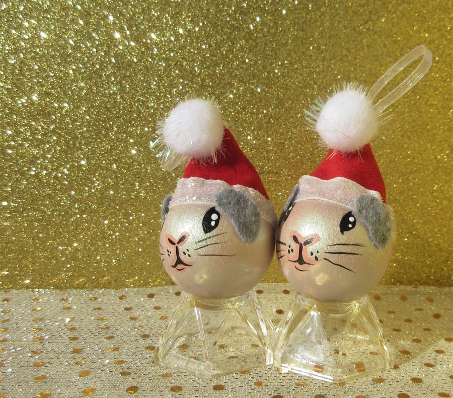 Guinea Pig Christmas Tree Baubles Hanging Decoration in Silver Set of