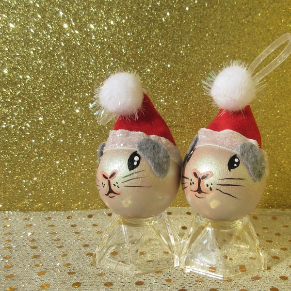 Guinea Pig Christmas Tree Baubles Hanging Decoration in Silver Set of 2