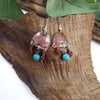 Artisan Earrings, Sterling Silver, Copper, Turquoise and Carnelian