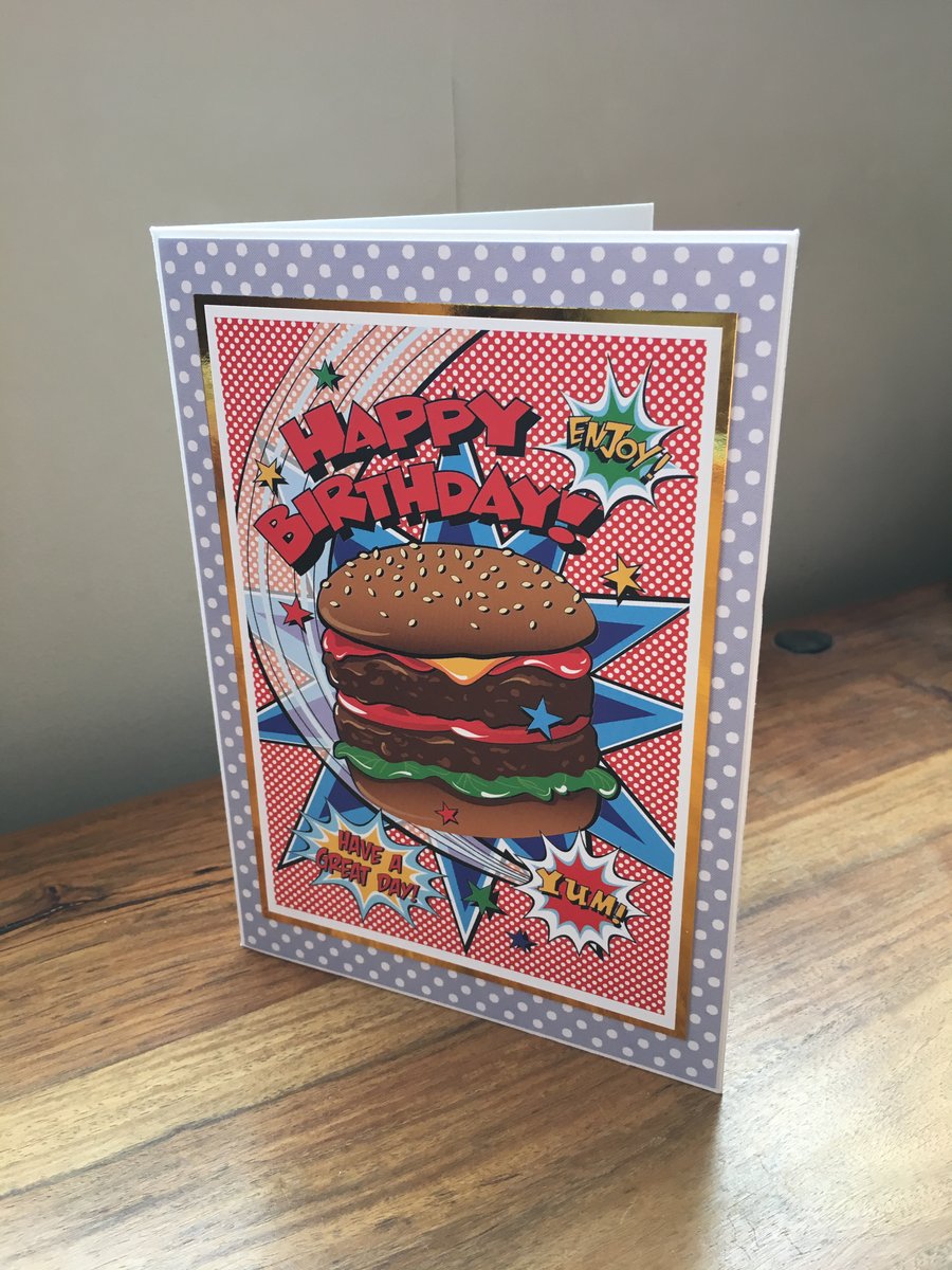 Handmade Birthday Card - Burger - Blank Inside