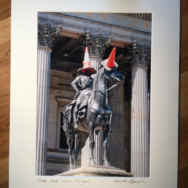 Duke, Horse, Cones, Glasgow mounted print FREE DELIVERY