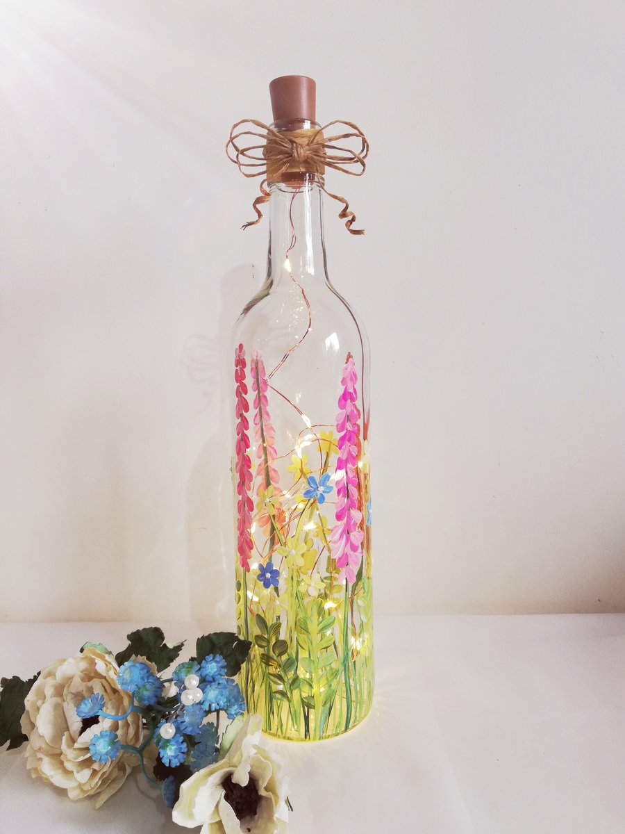 Floral Light Up Bottle Gift, Cottage Garden Flowers, Gift for Her