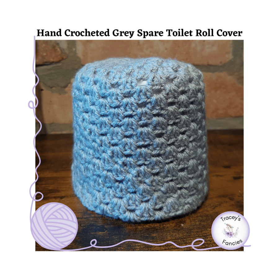 Hand crocheted Grey spare toilet roll cover 