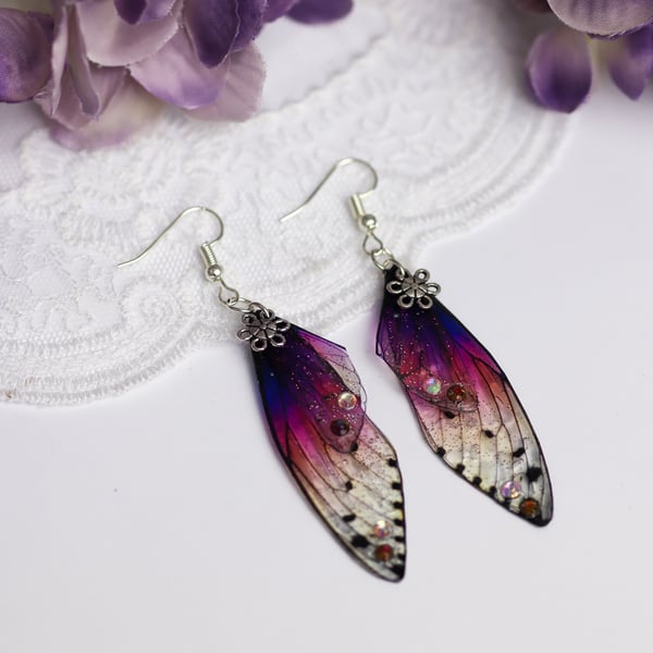 Fairy Wing Earrings Deep Rainbow Dream Fairycore Cottagecore Boho Fairy Gift