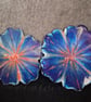 Set of two handmade epoxy resin flower coasters. Blue, pink and silver shimmer.