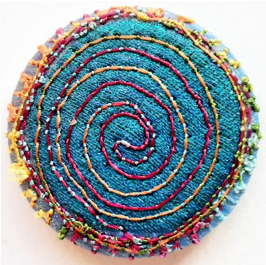 Buttons 1 inch button Hand Dyed Silks and Cottons Free Machine Embroidery Button