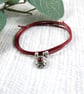 Silver Garnet Pebble Necklace or Wrap Bracelet on Waxed Cord