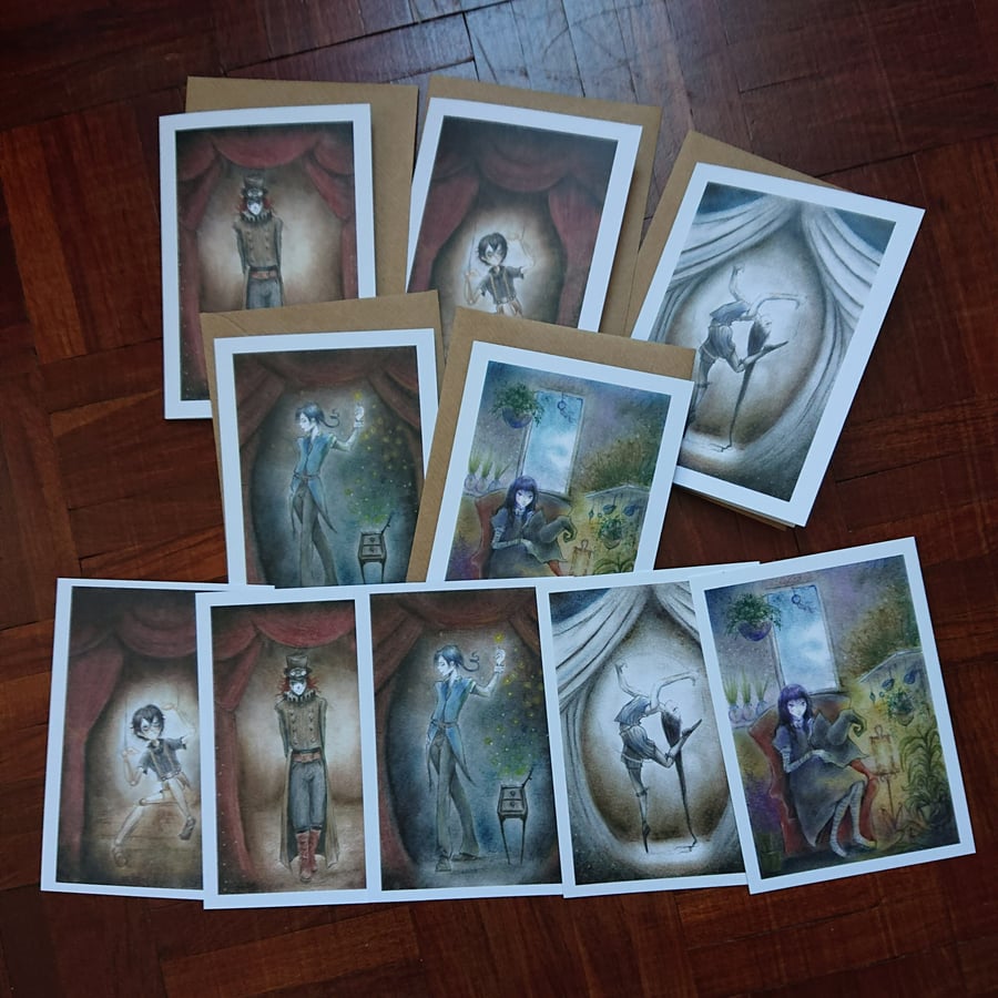 Gothic Art set, 5 postcards, 5 Cards, Whimsical, Birthday, Occasion, Blank, pack