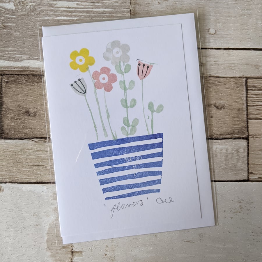 Hand Printed Greetings Card Flowers